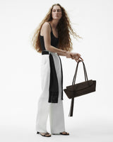 Snake-Effect Suede Elongé Gondola Bag