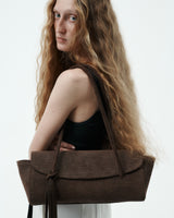 Snake-Effect Suede Elongé Gondola Bag