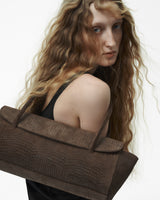 Snake-Effect Suede Elongé Gondola Bag