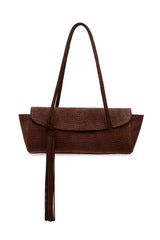 Snake-Effect Suede Elongé Gondola Bag