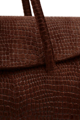 Snake-Effect Suede Elongé Gondola Bag