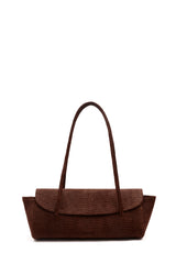 Snake-Effect Suede Elongé Gondola Bag