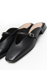 Black Leather Flats