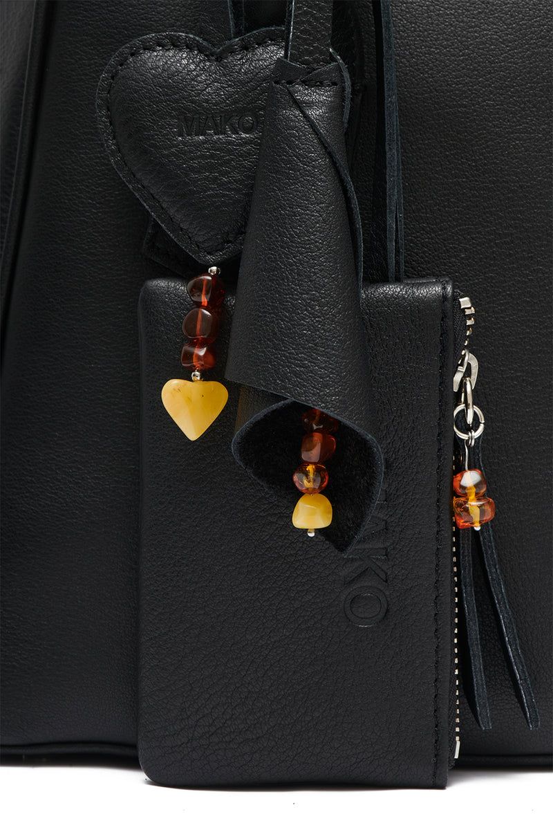 Purse Charm Black with Amber