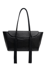 Croc-Effect Tote Bag with Tassels