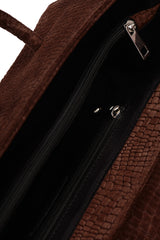 Snake-Effect Suede Elongé Gondola Bag