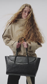 Croc-Effect Tote Gondola Bag