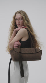 Snake-Effect Suede Elongé Gondola Bag